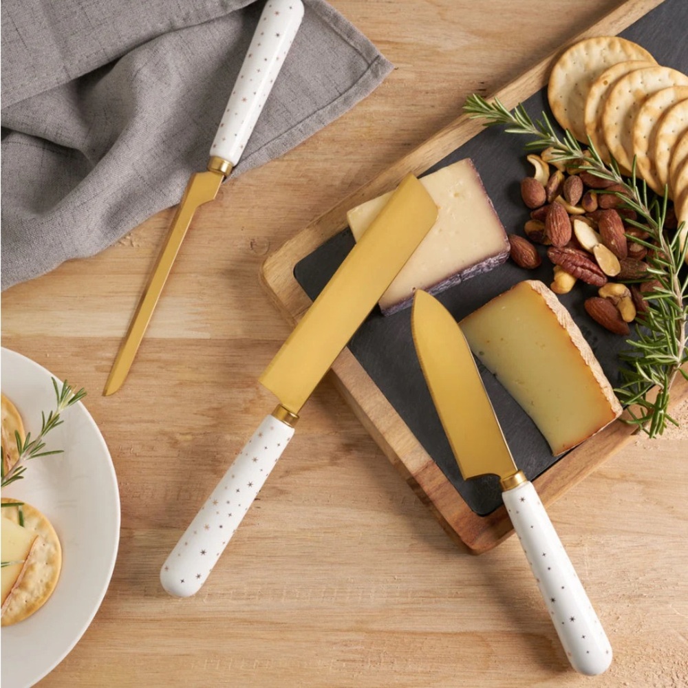 Gold and White Cheese Knife Set